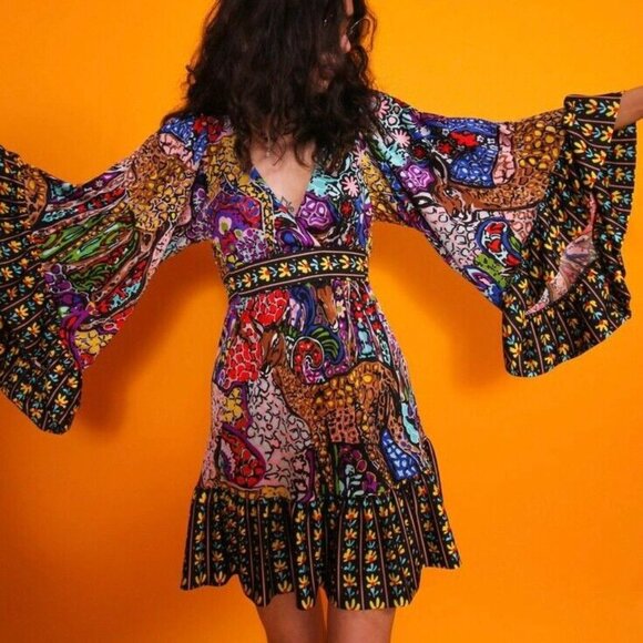 Betsey Johnson Dresses & Skirts - Iconic Betsey Johnson Bambi dress! VNTG V-neck, empire waist, ruffles, tie back